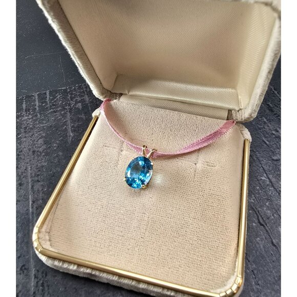 14k Gold Oval London Blue Topaz Gemstone Pendant Custom Cut JJ4155 - Picture 4 of 8